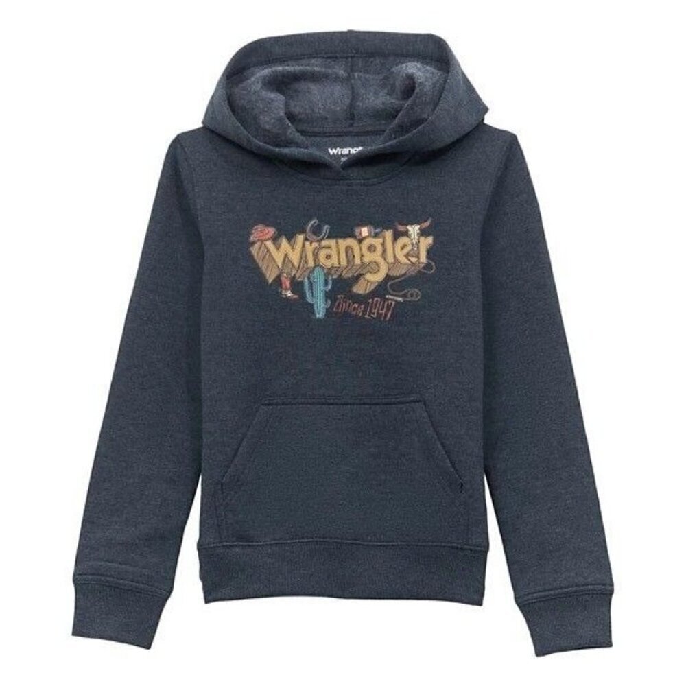 Wrangler Boy's MD Comic Desert Logo Graphic Hooded Pullover Sweatshirt Dark Sapp